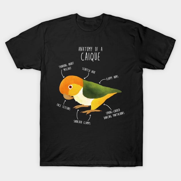 Anatomy of a White-Bellied Caique T-Shirt by Psitta